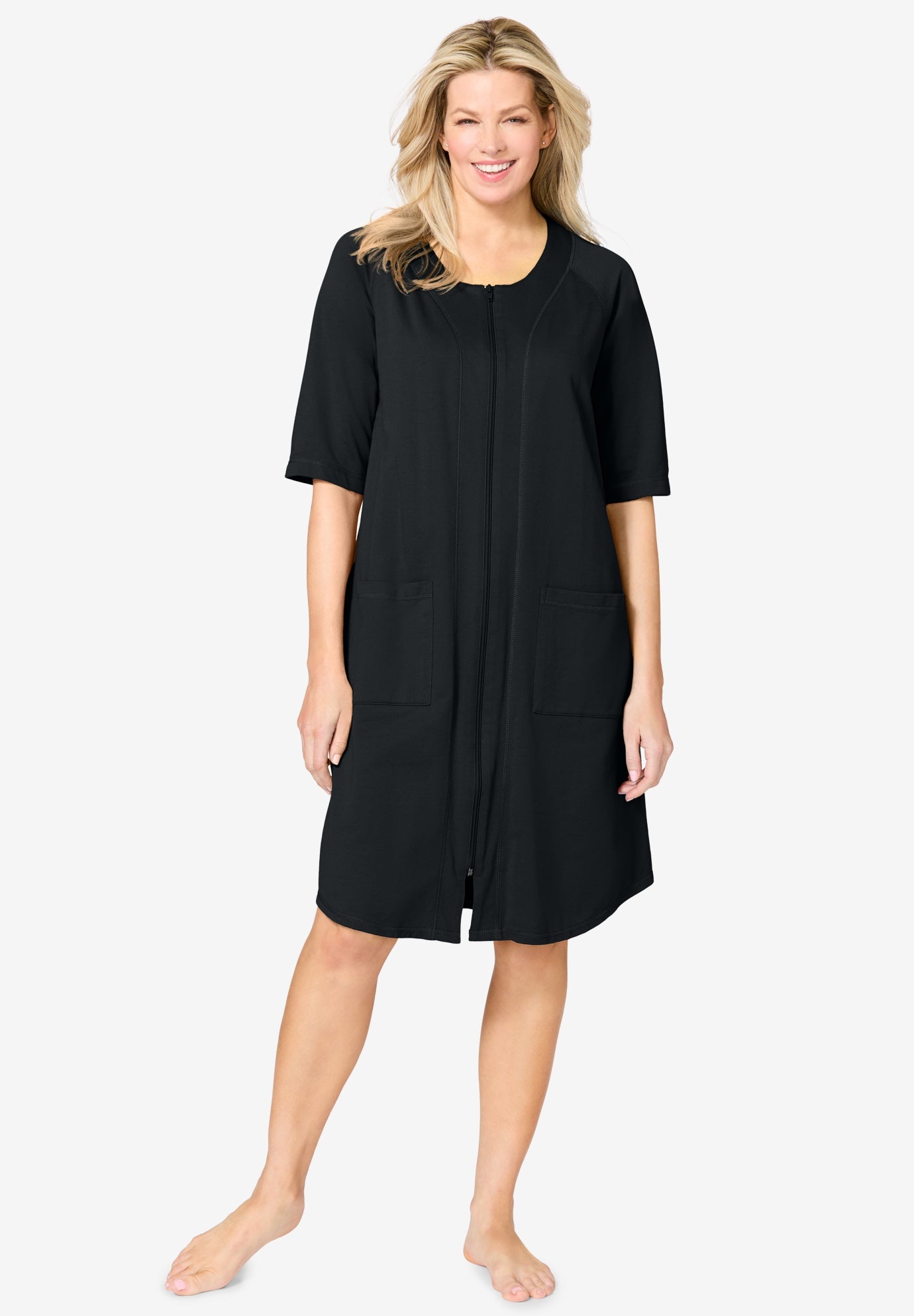 Short French Terry Zip-Front Robe image number 0