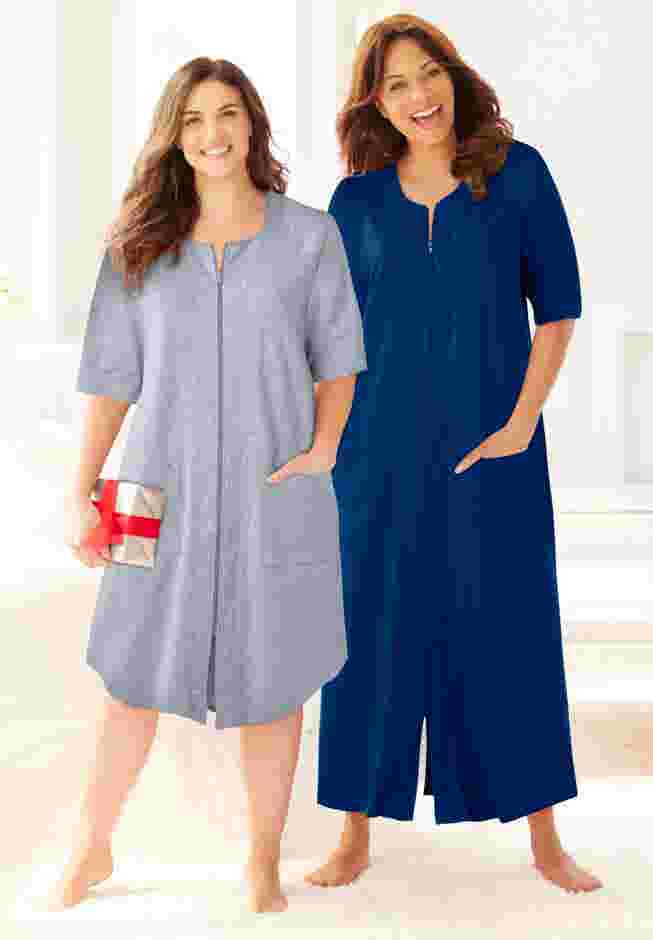 Long French Terry Zip-Front Robe image number 4