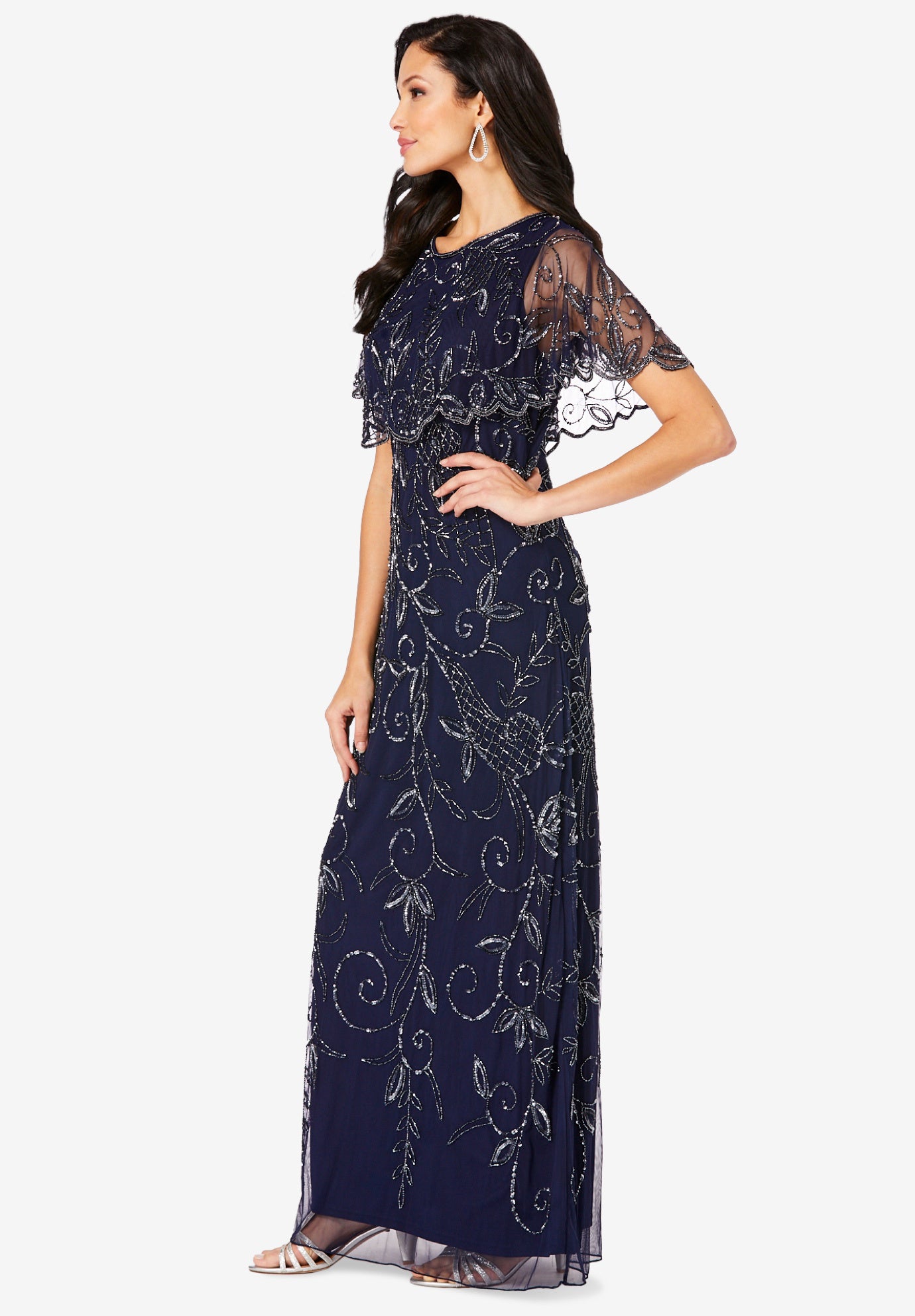 Plus Size Beaded Capelet Maxi Gown – Glam Evening Dress image number 2