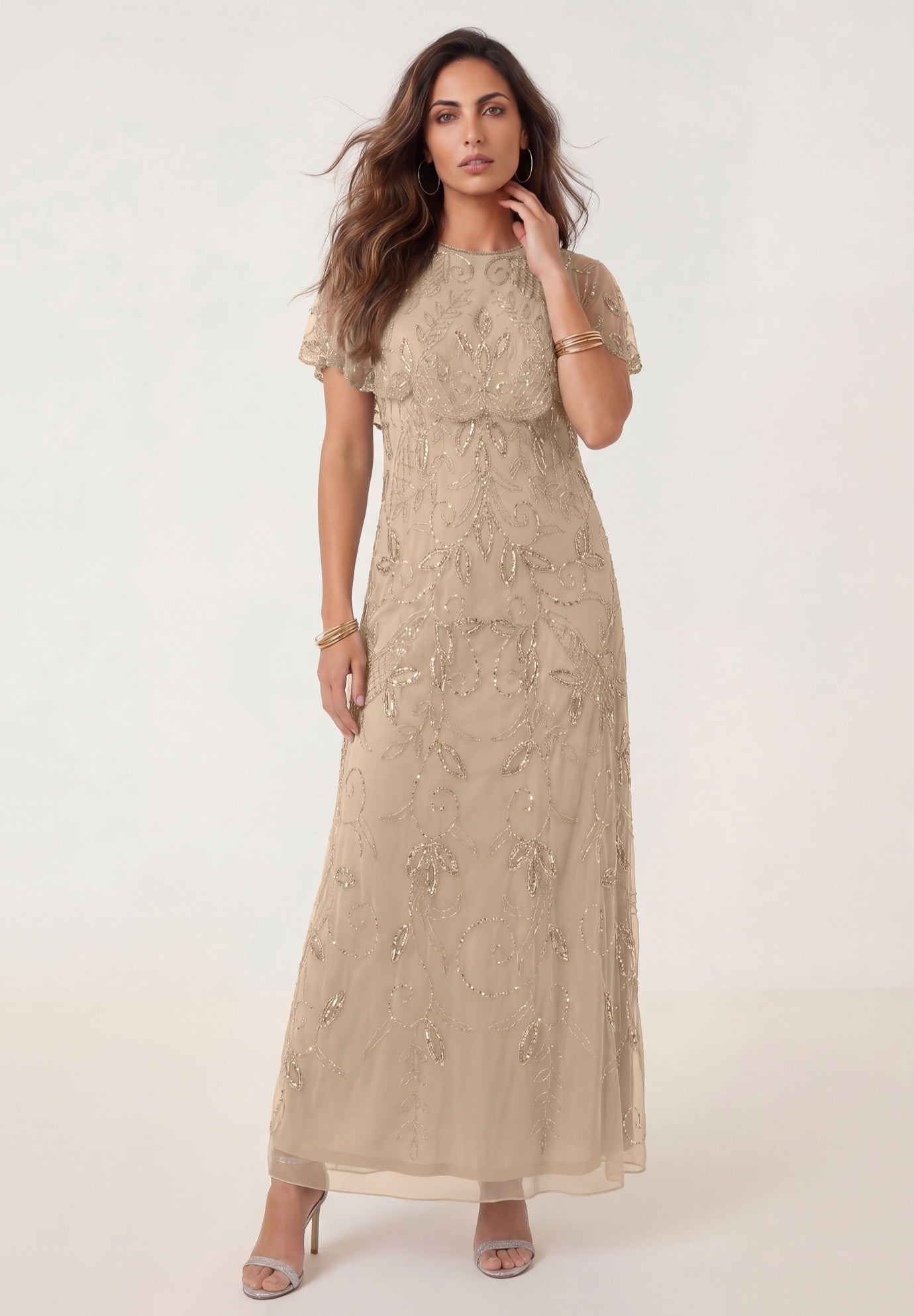 Plus Size Beaded Capelet Maxi Gown &ndash; Glam Evening Dress image number 0