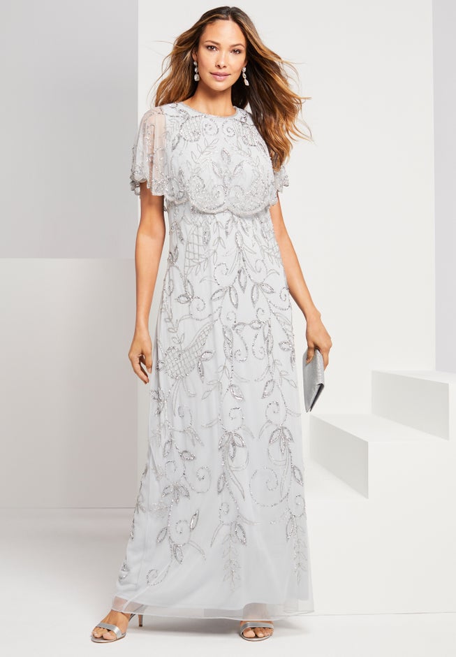 Plus Size Beaded Capelet Maxi Gown – Glam Evening Dress image number 0