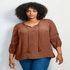 Pintuck Lace Peasant Top image number 0