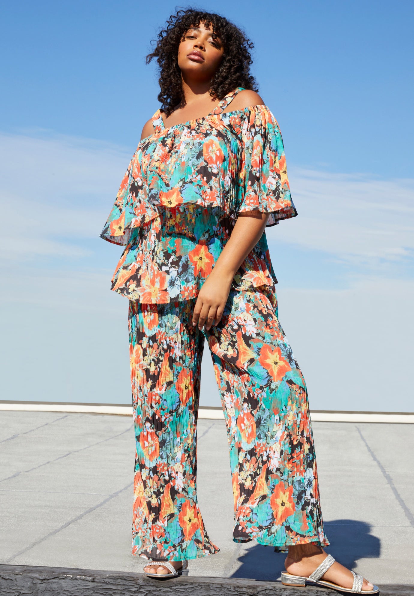 Wide-Leg Georgette Pants image number 0