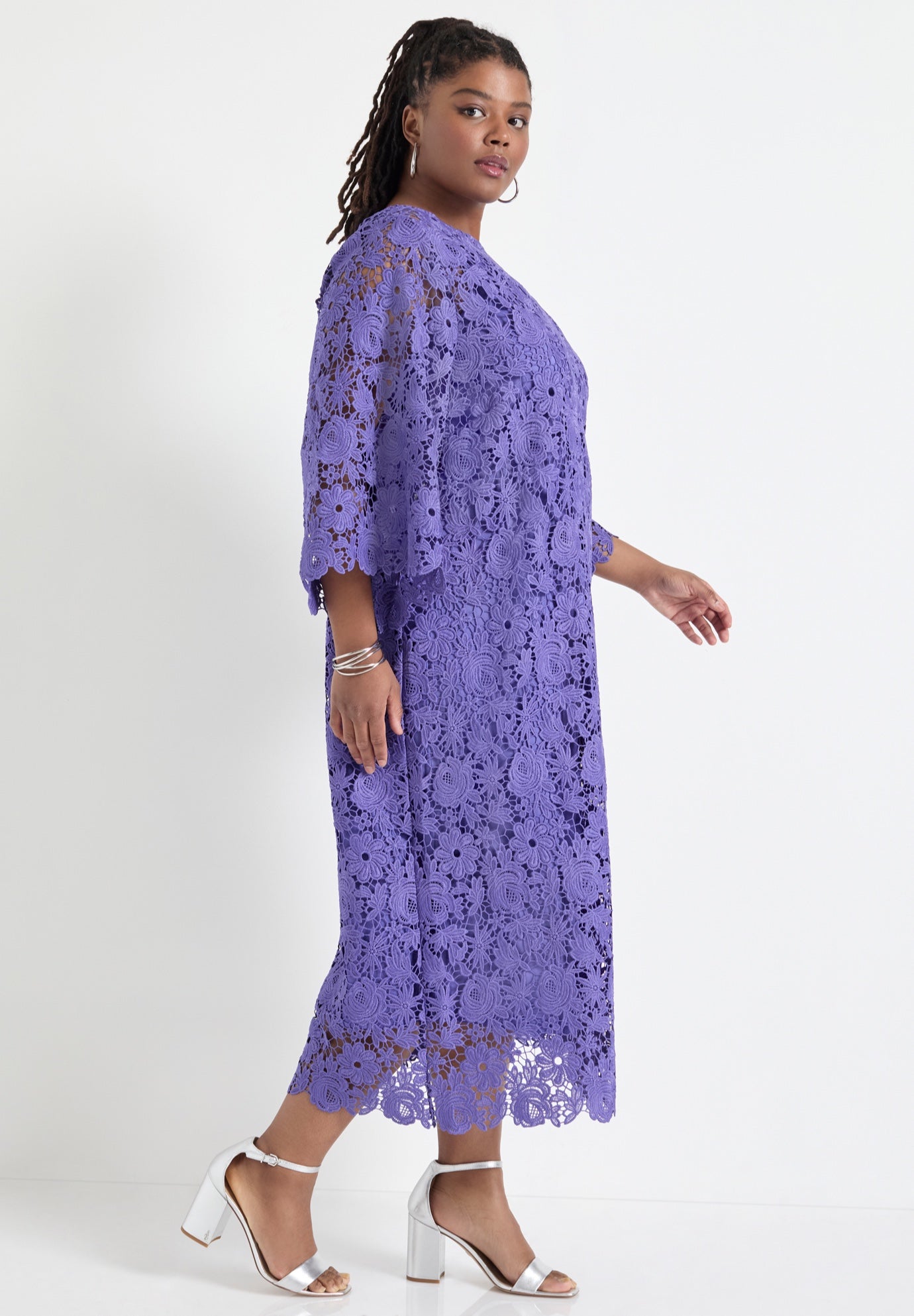 Bell-Sleeve Lace Midi Dress image number 2