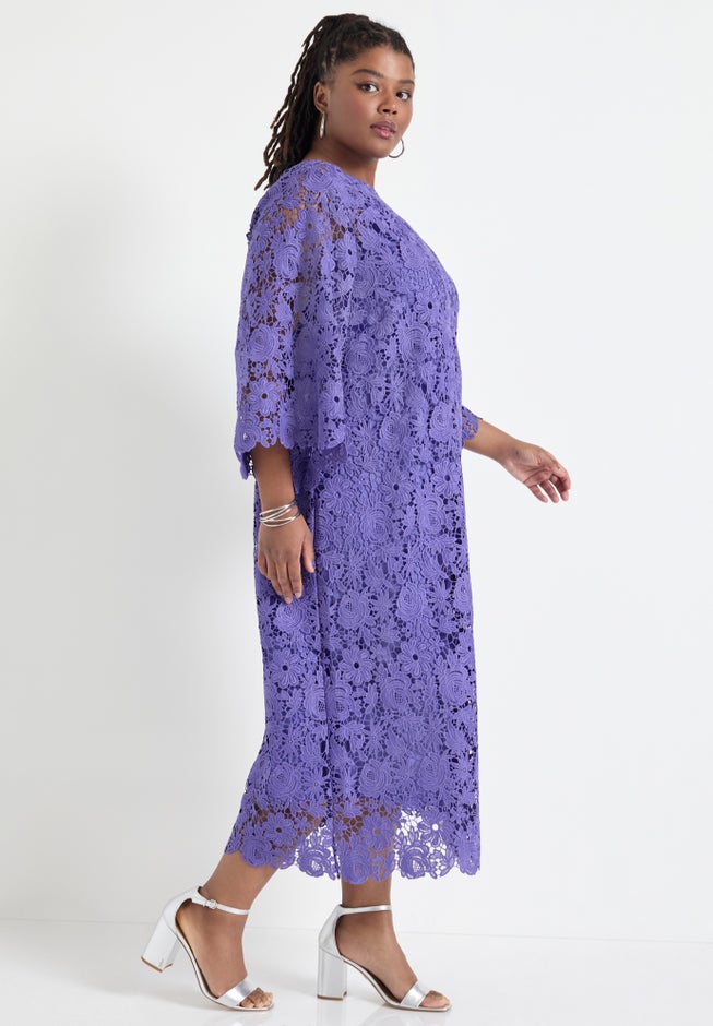 Bell-Sleeve Lace Midi Dress image number 2