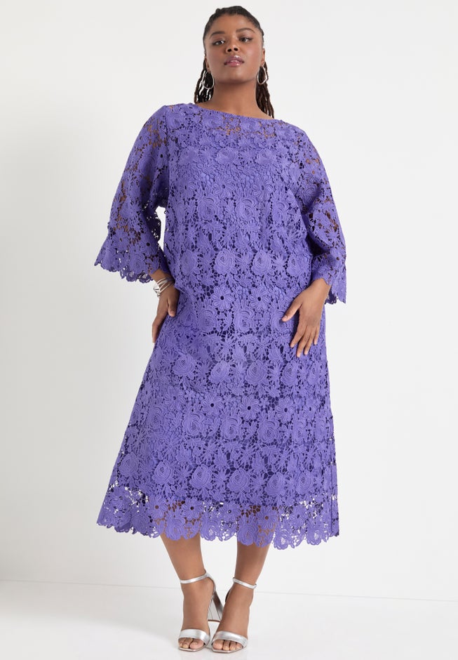 Bell-Sleeve Lace Midi Dress image number 0