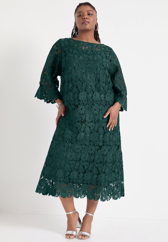 Bell-Sleeve Lace Midi Dress image number 0