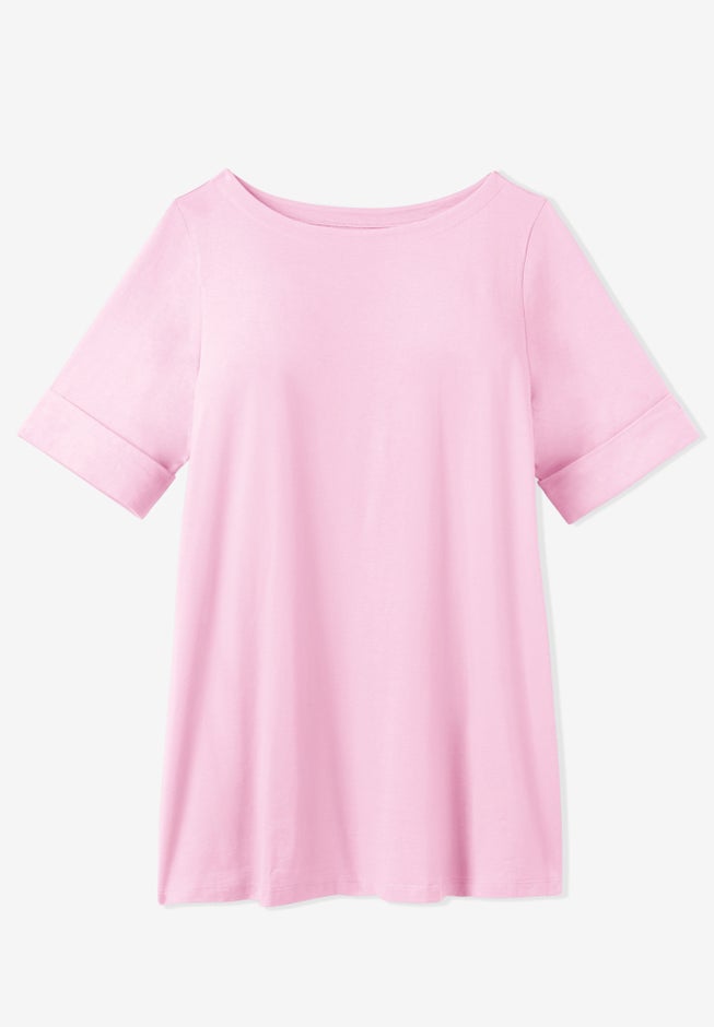 Perfect Cuffed Elbow-Sleeve Boat-Neck Tee image number 5