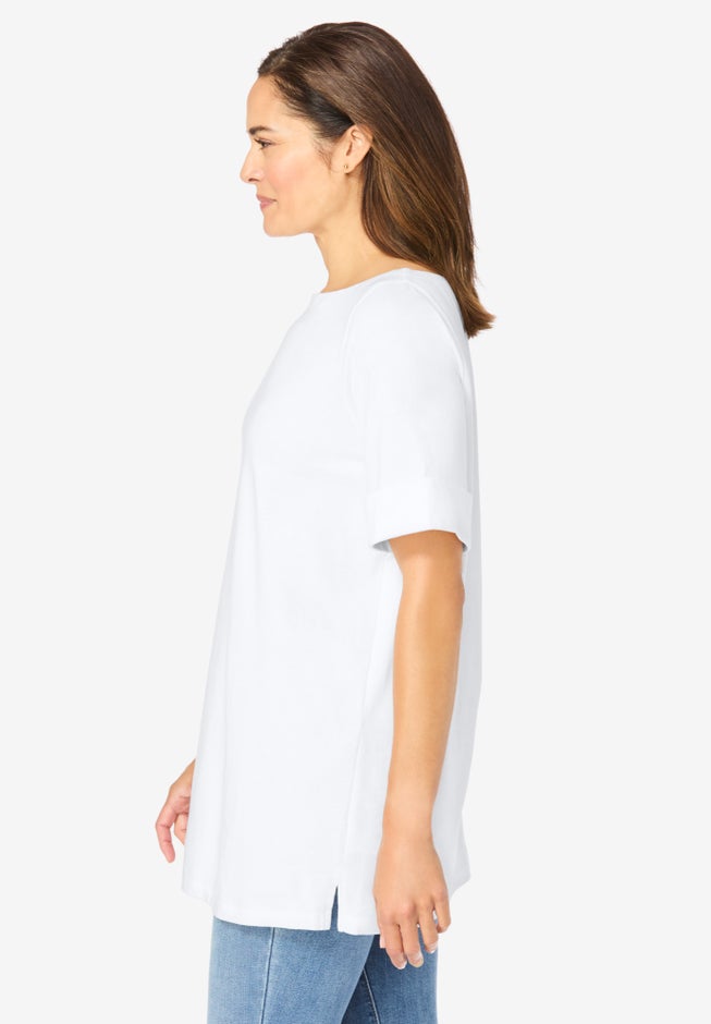 Perfect Cuffed Elbow-Sleeve Boat-Neck Tee image number 2