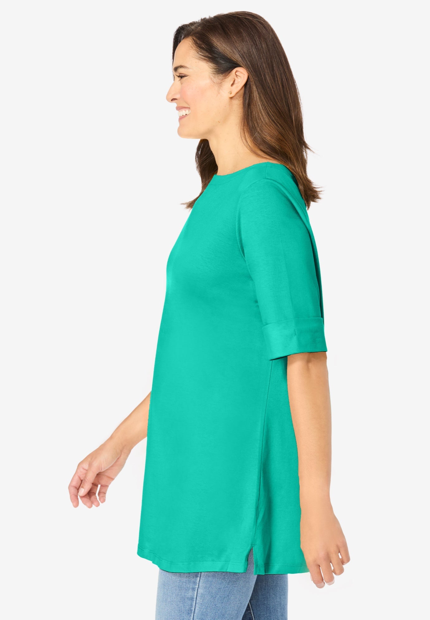 Perfect Cuffed Elbow-Sleeve Boat-Neck Tee image number 2