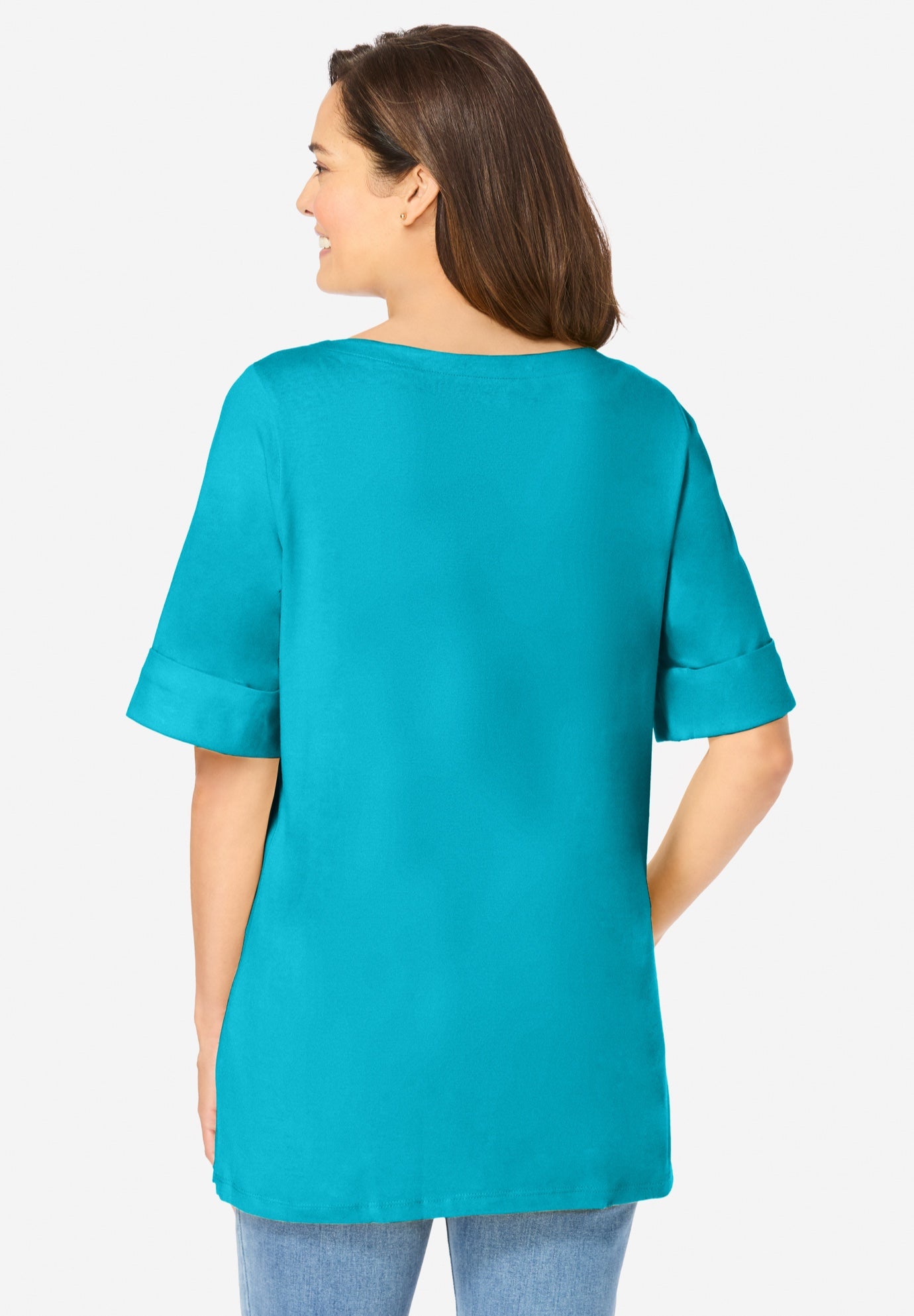 Perfect Cuffed Elbow-Sleeve Boat-Neck Tee image number 1