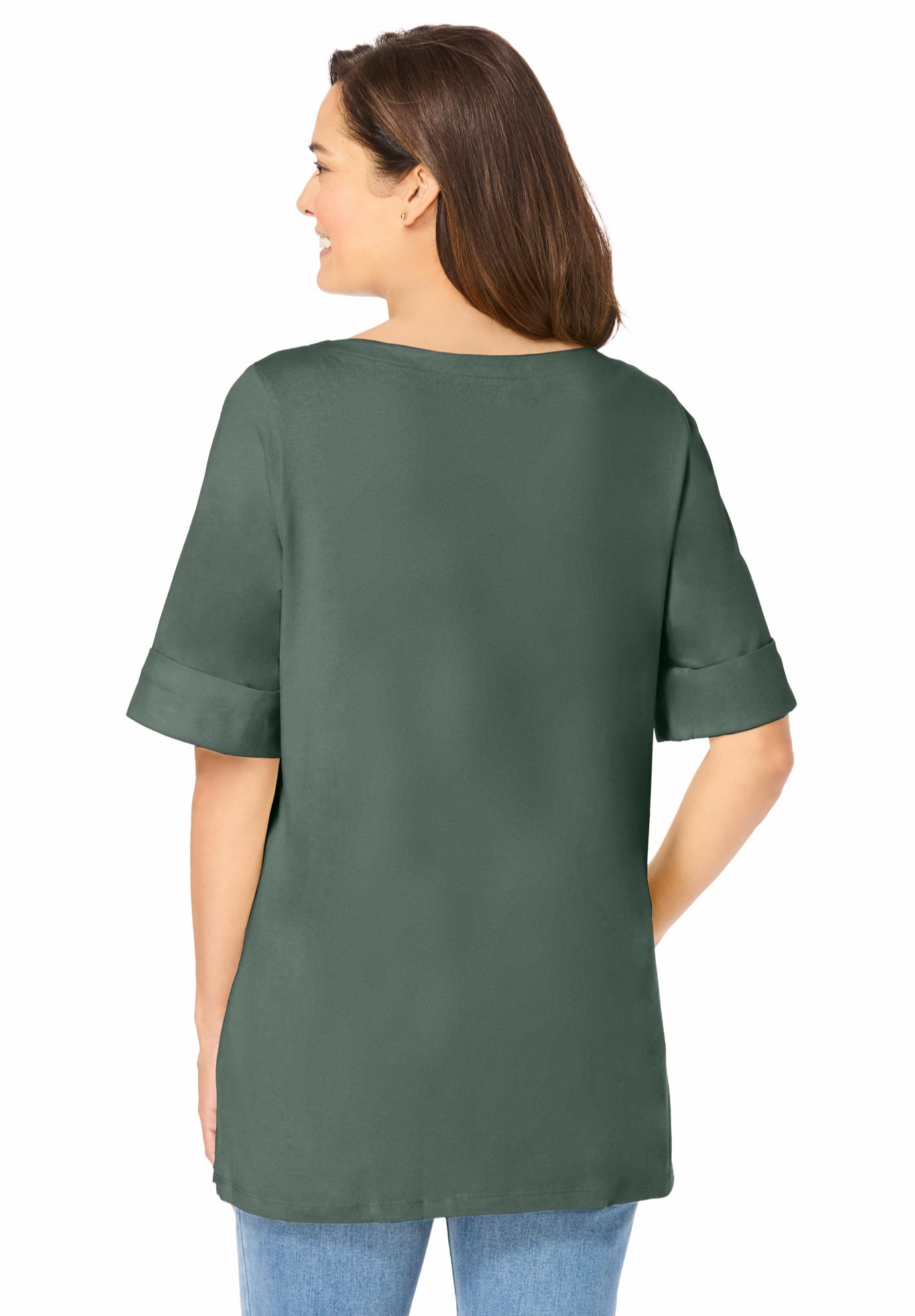 Perfect Cuffed Elbow-Sleeve Boat-Neck Tee image number 1