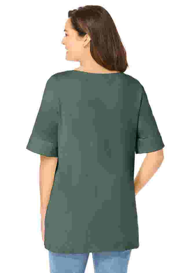 Perfect Cuffed Elbow-Sleeve Boat-Neck Tee image number 1