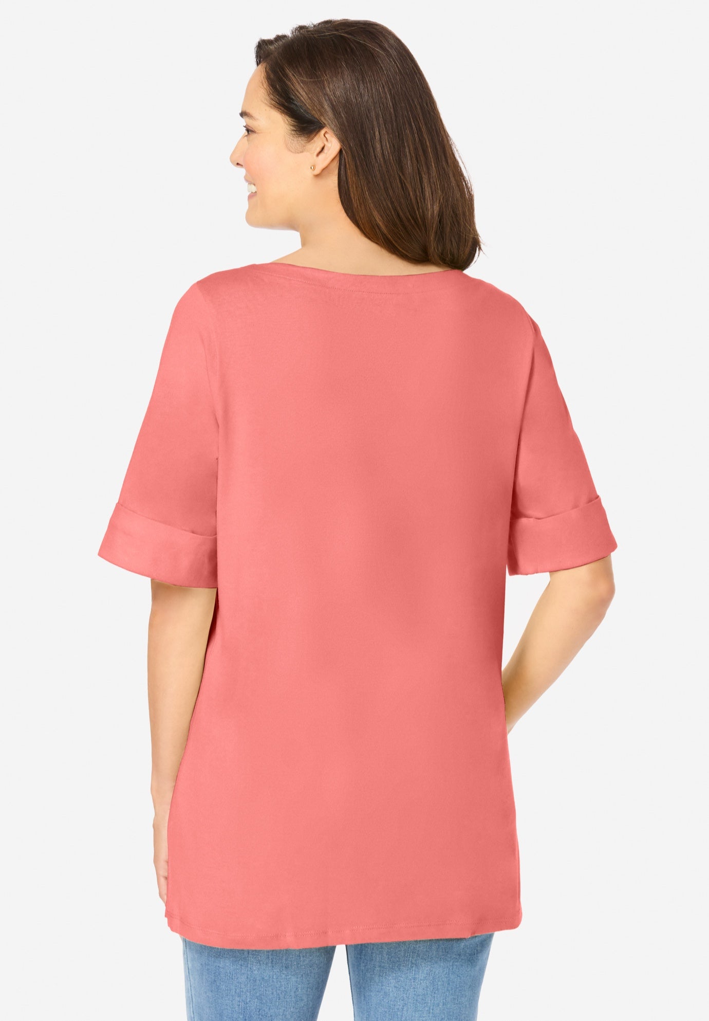 Perfect Cuffed Elbow-Sleeve Boat-Neck Tee image number 1