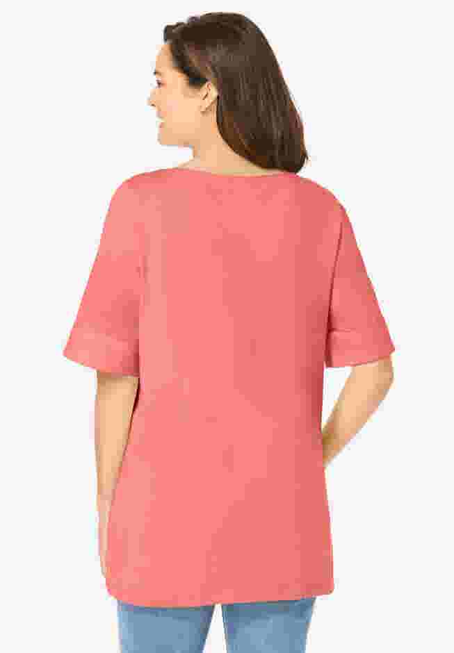Perfect Cuffed Elbow-Sleeve Boat-Neck Tee image number 1