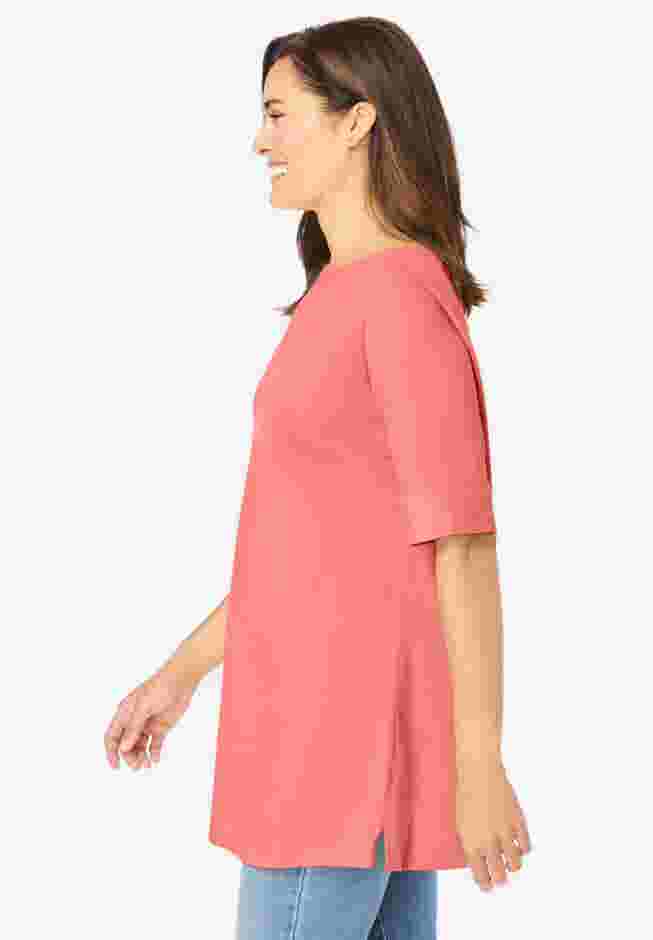 Perfect Cuffed Elbow-Sleeve Boat-Neck Tee image number 2