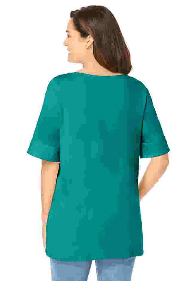 Perfect Cuffed Elbow-Sleeve Boat-Neck Tee image number 1