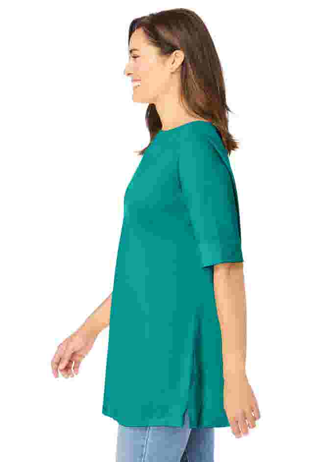 Perfect Cuffed Elbow-Sleeve Boat-Neck Tee image number 2