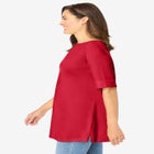 Perfect Cuffed Elbow-Sleeve Boat-Neck Tee image number null