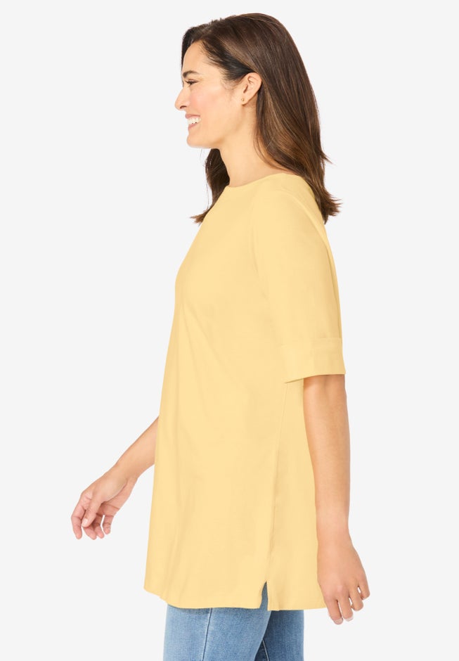 Perfect Cuffed Elbow-Sleeve Boat-Neck Tee image number 2