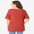 Perfect Cuffed Elbow-Sleeve Boat-Neck Tee image number null