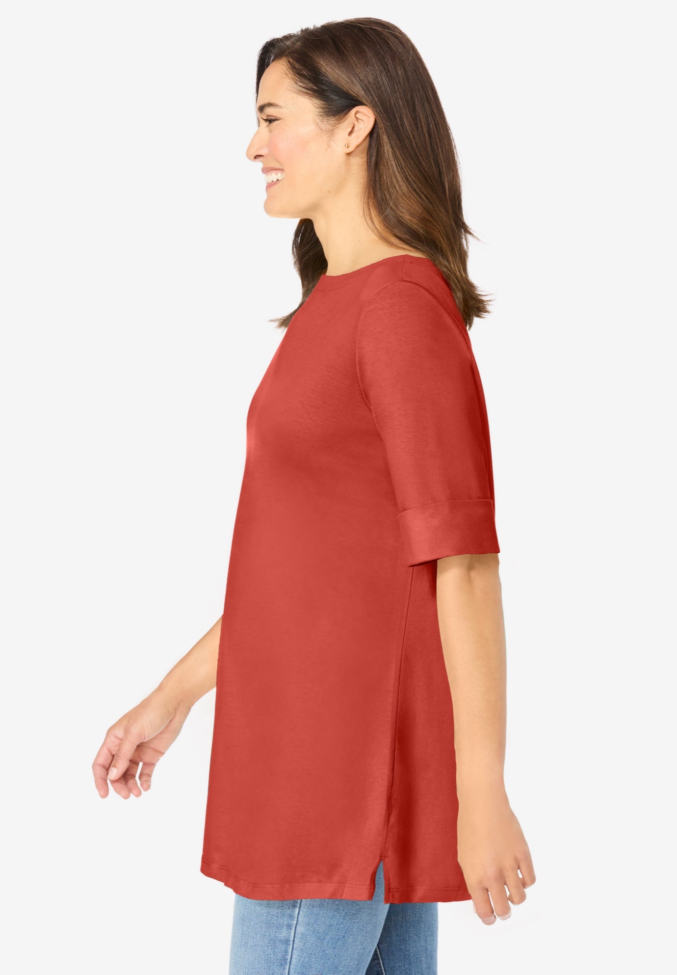 Perfect Cuffed Elbow-Sleeve Boat-Neck Tee image number 2