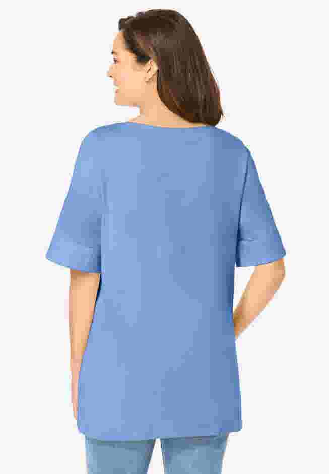 Perfect Cuffed Elbow-Sleeve Boat-Neck Tee image number 1