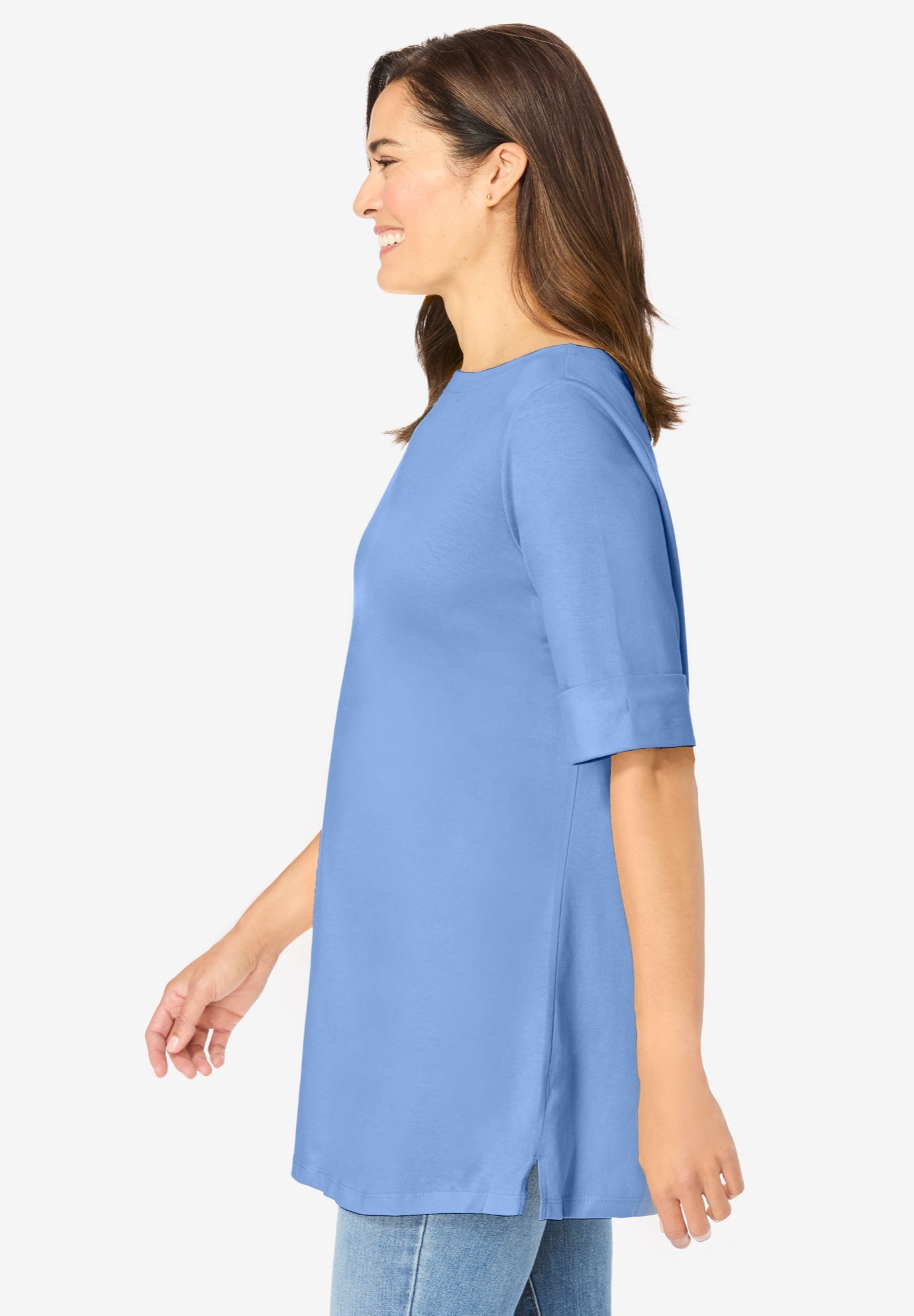 Perfect Cuffed Elbow-Sleeve Boat-Neck Tee image number 2