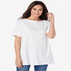 Perfect Cuffed Elbow-Sleeve Boat-Neck Tee image number null