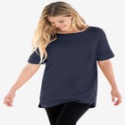 Perfect Cuffed Elbow-Sleeve Boat-Neck Tee image number null