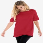 Perfect Cuffed Elbow-Sleeve Boat-Neck Tee image number null