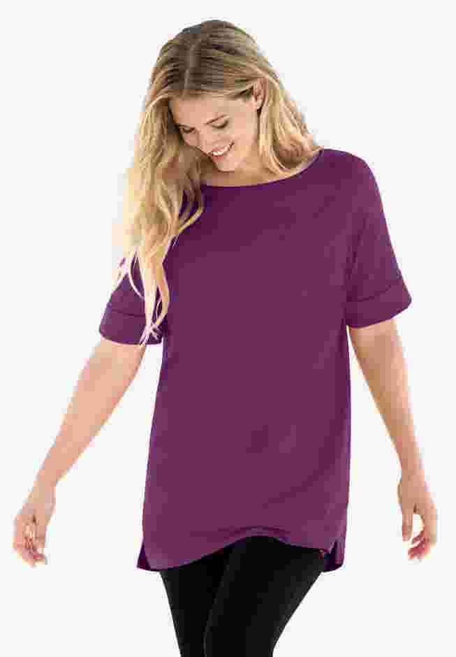 Perfect Cuffed Elbow-Sleeve Boat-Neck Tee image number 0