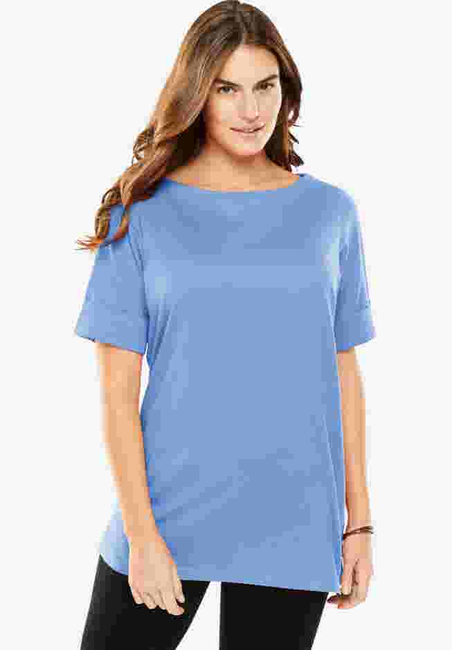 Perfect Cuffed Elbow-Sleeve Boat-Neck Tee image number 0
