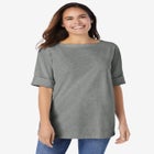 Perfect Cuffed Elbow-Sleeve Boat-Neck Tee image number null