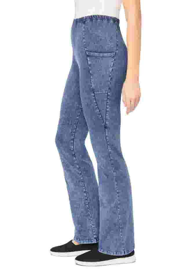 Womens Plus-Size Stretch-Cotton Knit Pull-On Bootcut Pocket Leggings image number 2