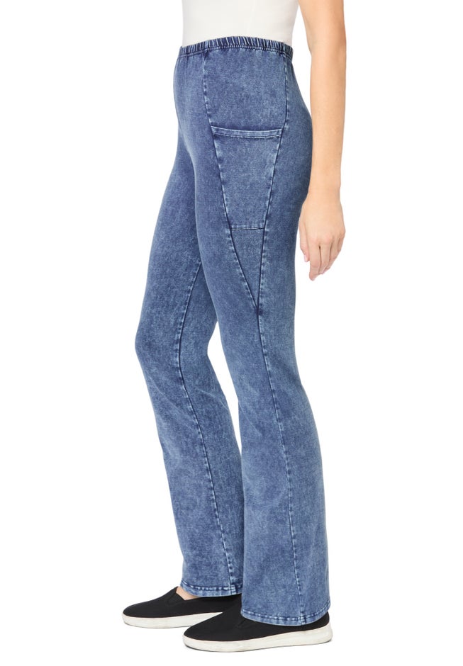 Stretch-Cotton Knit Pull-On Bootcut Pocket Leggings image number 2