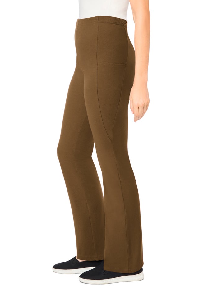 Stretch-Cotton Knit Pull-On Bootcut Pocket Leggings image number 2