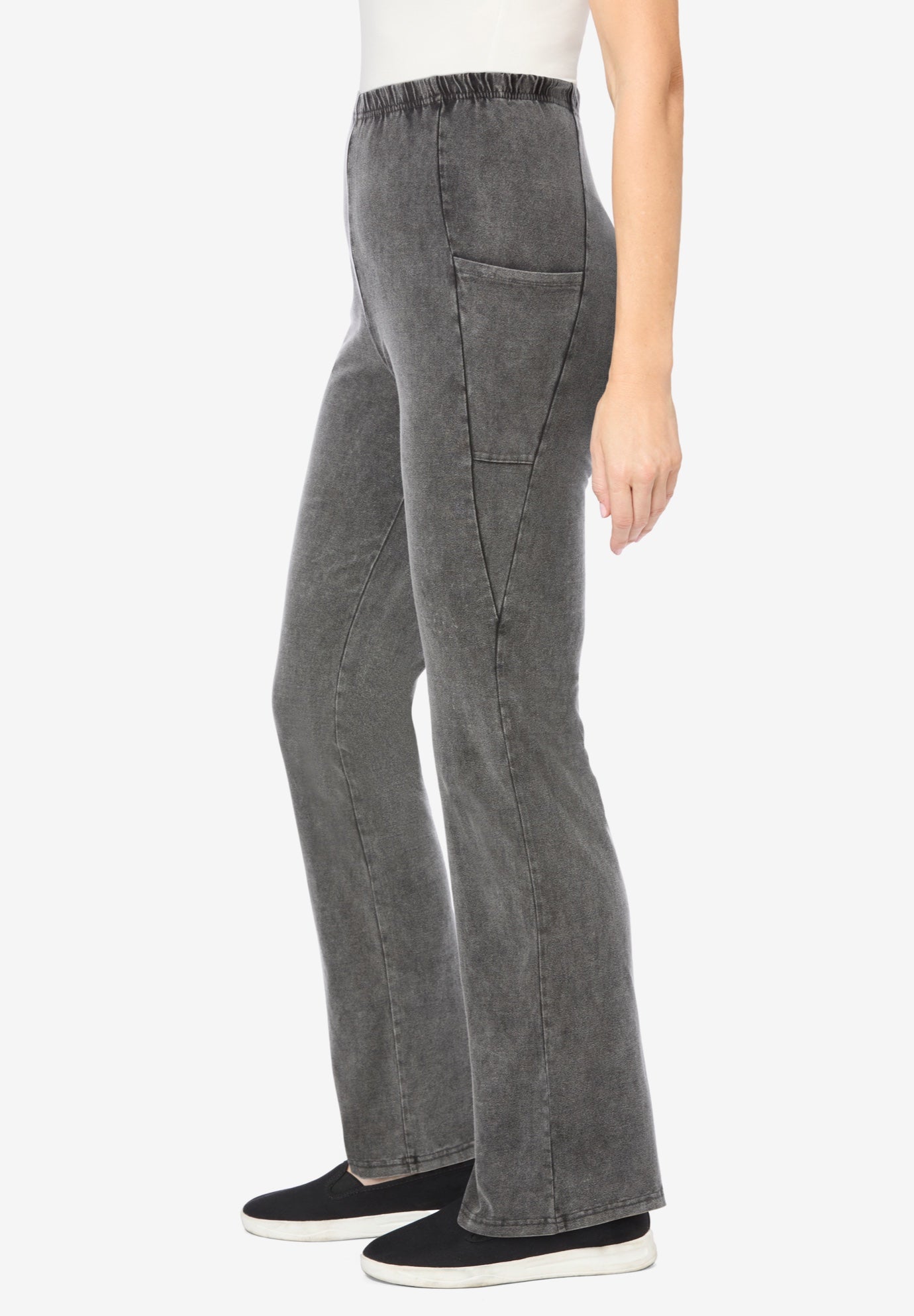 Stretch-Cotton Knit Pull-On Bootcut Pocket Leggings image number 2