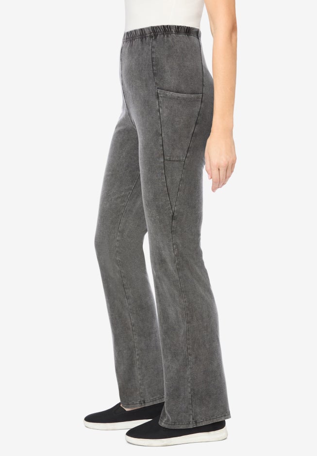 Stretch-Cotton Knit Pull-On Bootcut Pocket Leggings image number 2