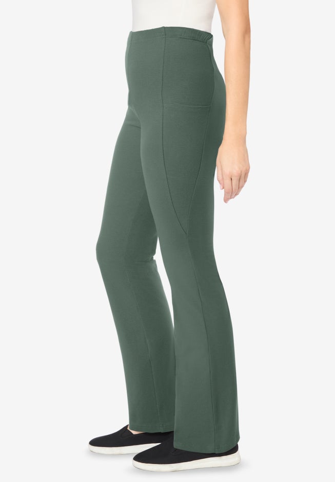 Stretch-Cotton Knit Pull-On Bootcut Pocket Leggings image number 2