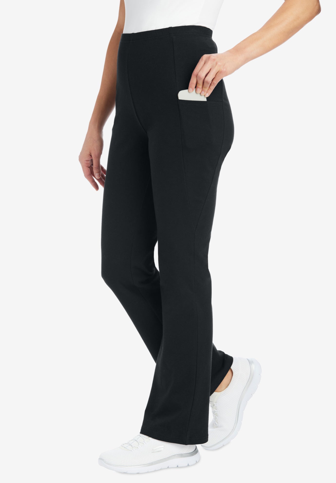 Stretch-Cotton Knit Pull-On Bootcut Pocket Leggings image number 0