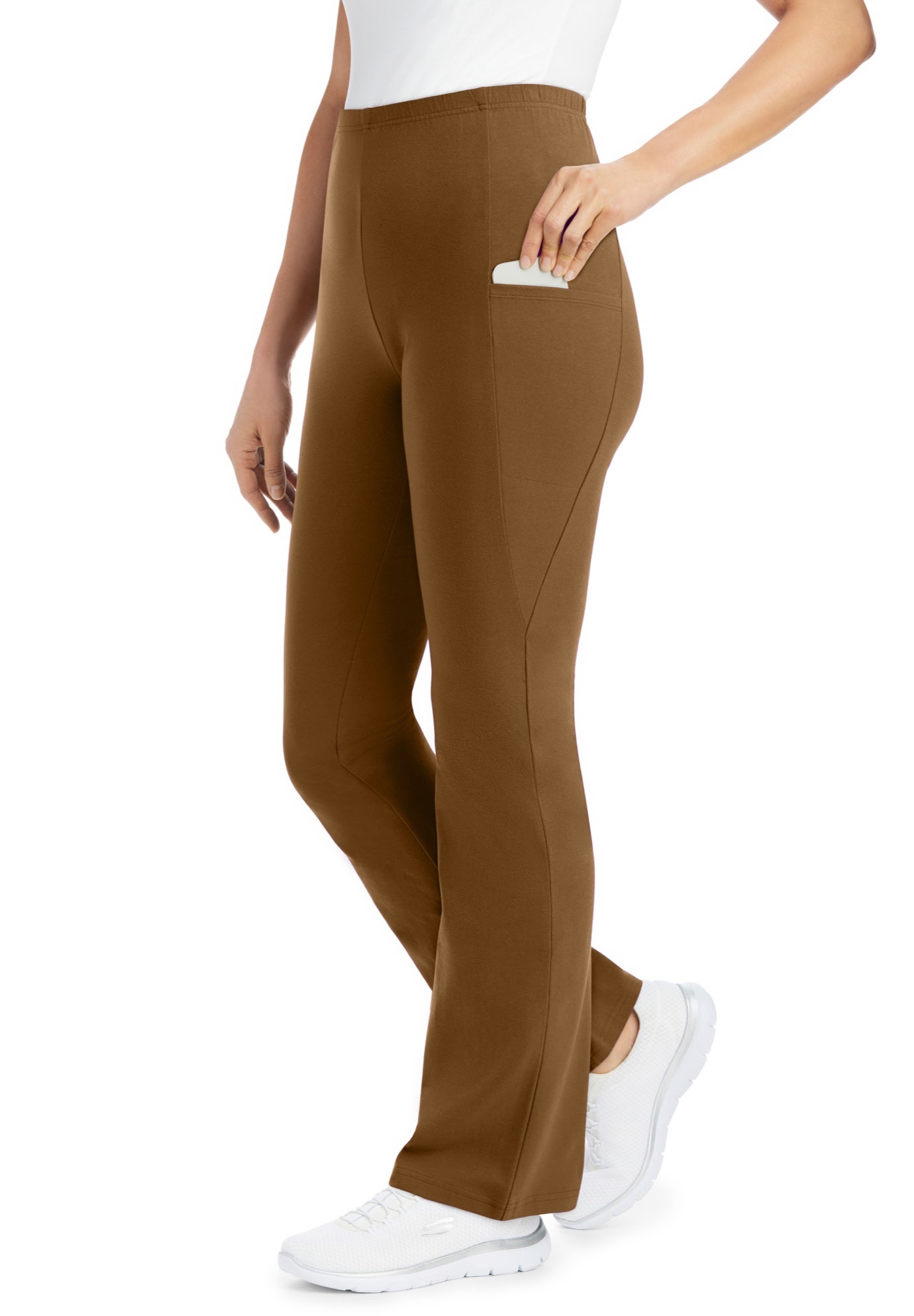 Stretch-Cotton Knit Pull-On Bootcut Pocket Leggings image number 0