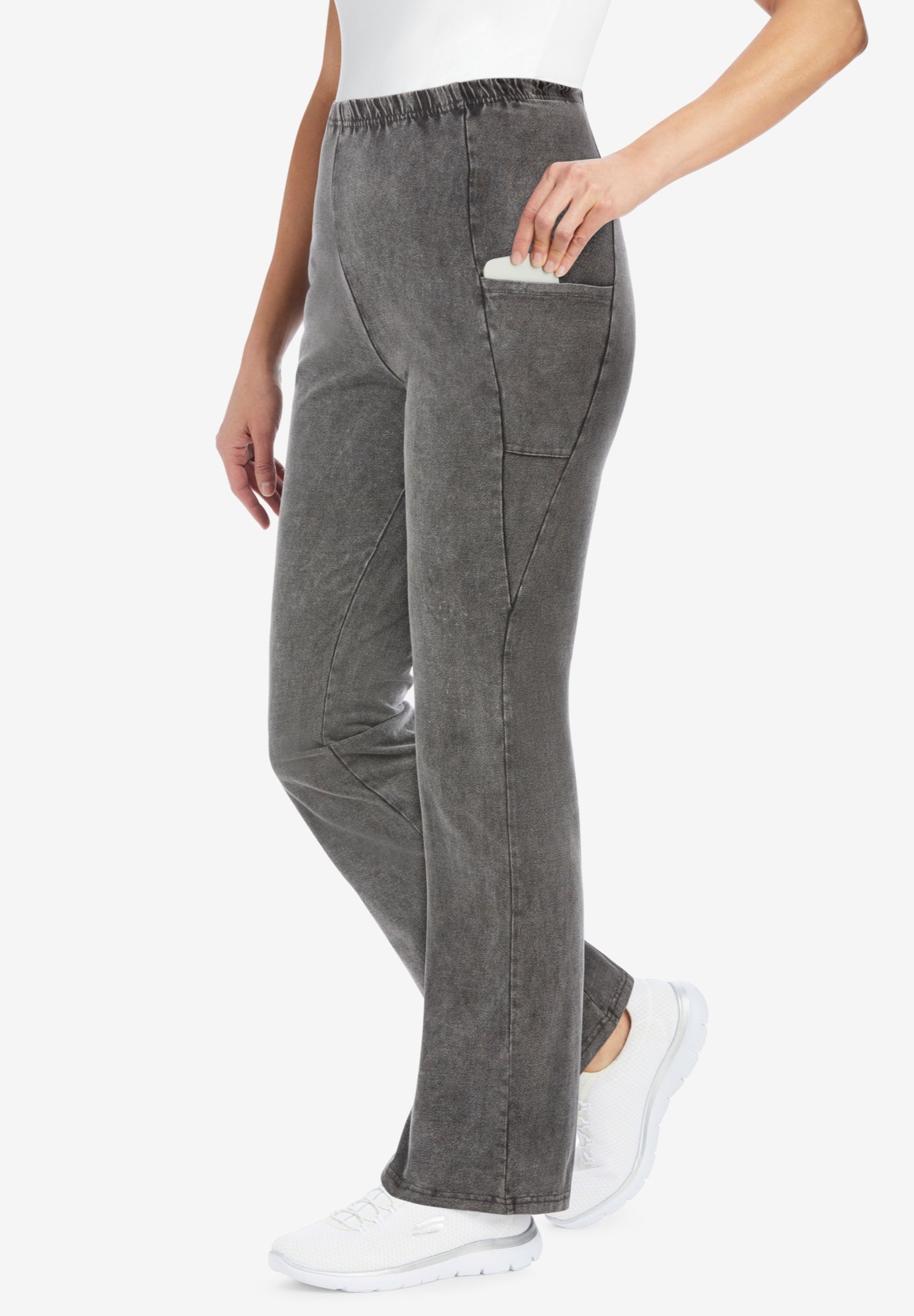 Stretch-Cotton Knit Pull-On Bootcut Pocket Leggings image number 0