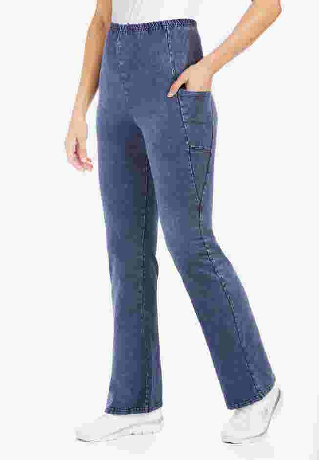 Womens Plus-Size Stretch-Cotton Knit Pull-On Bootcut Pocket Leggings image number 0