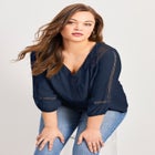 Embroidered Lace Detail Peasant Blouse image number 5