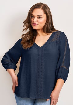 Embroidered Lace Detail Peasant Blouse