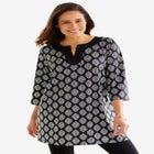 Contrast Notch-Neck Three-Quarter Sleeve Knit Tunic image number null