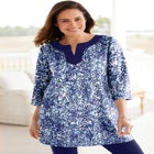 Contrast Notch-Neck Three-Quarter Sleeve Knit Tunic image number null