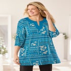 Contrast Notch-Neck Three-Quarter Sleeve Knit Tunic image number null