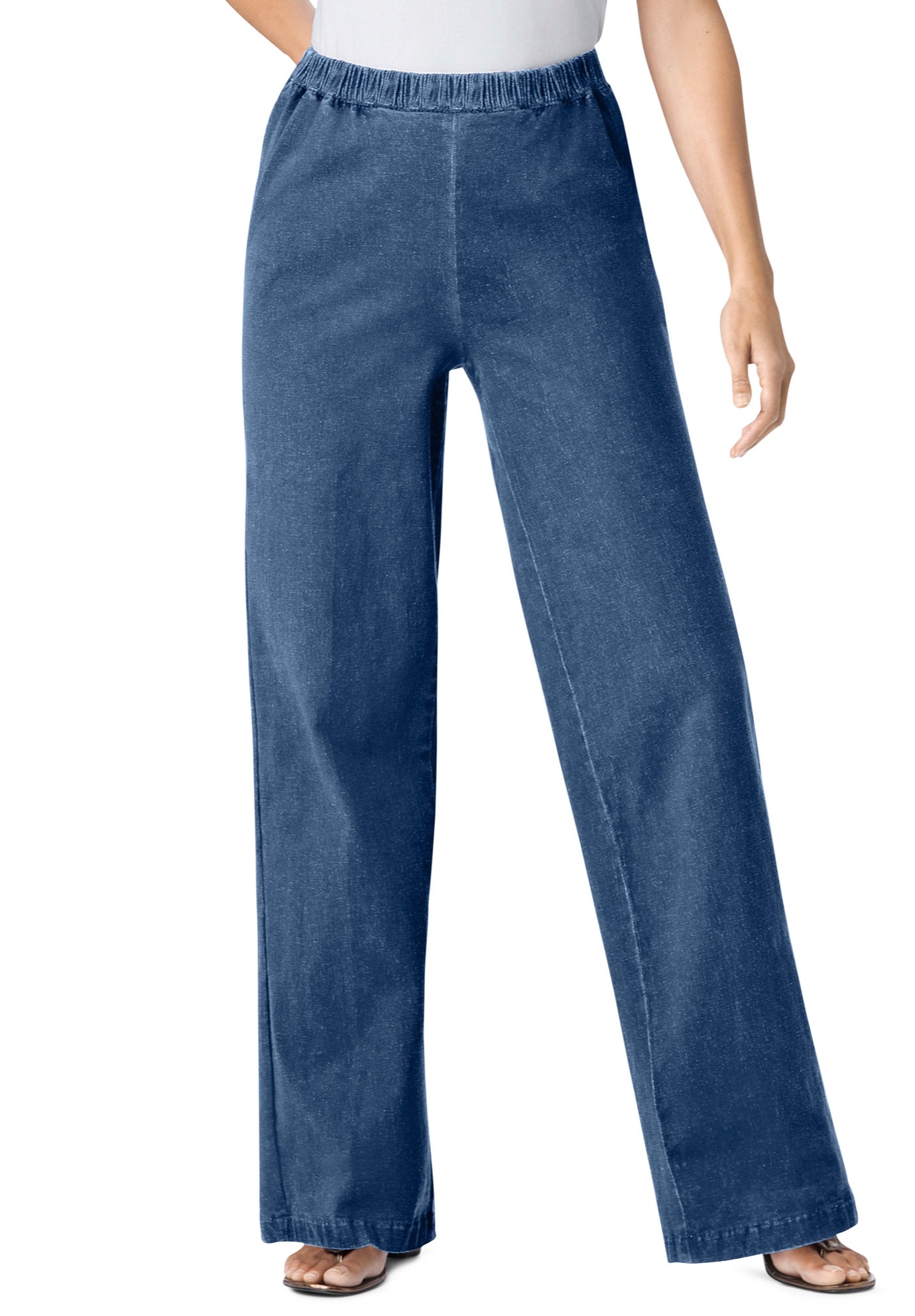 Fineline Stretch Denim Wide-Leg Pull-On Jeans image number 0